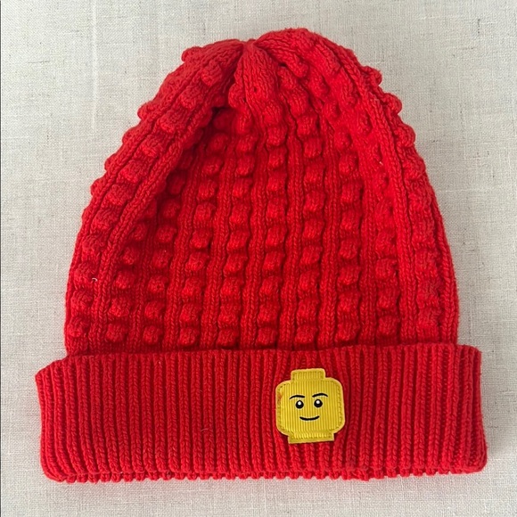 Lego Beanie Hat Red Yellow Knit Stretch Embroidered Rib  Cuffed size One Size - Picture 1 of 3